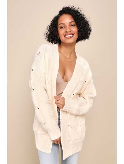 Lulus Chalet Vibes Cream Chunky Cable Knit Sweater