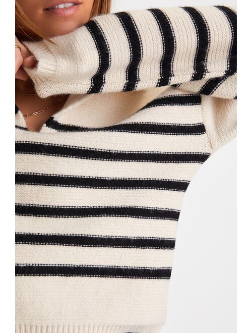 Lulus Timeless Energy Ivory Striped Collared Pullover Sweater