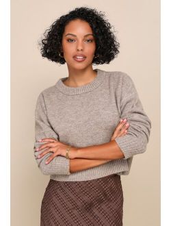 Easy Coziness Heather Taupe Cropped Long Sleeve Pullover Sweater