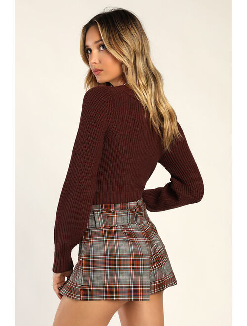 Lulus Seasonal Perfection Brown Cropped Scoop Neck Sweater