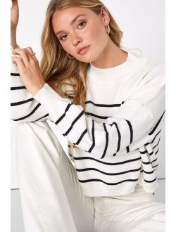 Posh Demeanor Ivory Striped Long Sleeve Sweater Top