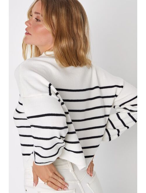 Lulus Posh Demeanor Ivory Striped Long Sleeve Sweater Top
