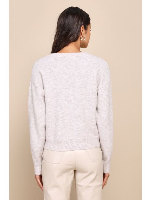 Lulus Seasonal Ideal Heather Beige Pullover V-Neck Sweater