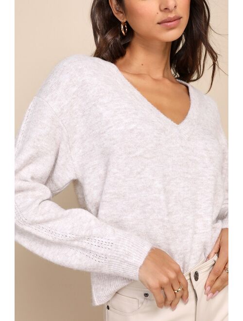 Lulus Seasonal Ideal Heather Beige Pullover V-Neck Sweater