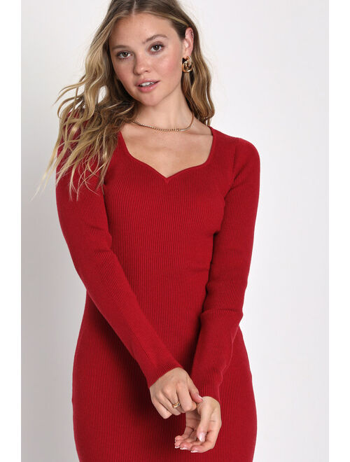 Lulus Seasonal Darling Red Ribbed Knit Bodycon Midi Dress