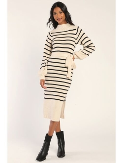 Stripe Things Up Black Striped Mock Neck Bodycon Sweater Dress