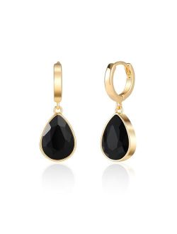 Secroma Crystals Teardrop Dangle Drop Earrings, 18K Gold Plated Hoop Earrings Zirconia Jewelry for Women Girls Gifts