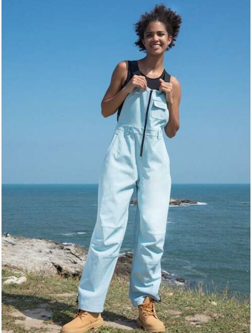 In My Nature 1pc Zip Front Flap Pocket One Piece Overalls