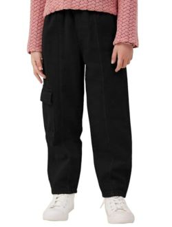 Haloumoning Girls Cargo Pants Kids Fashion Elastic Waist Jogger Trousers with Pockets 5-14 Years