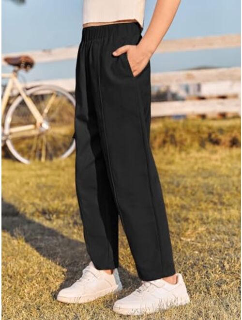 Haloumoning Girls Cargo Pants Kids Fashion Elastic Waist Jogger Trousers with Pockets 5-14 Years