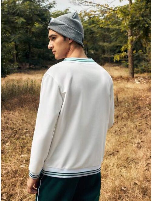 In My Nature Men'S Outdoor Sweatshirt With Letter Embroidery, Striped Detail And Edge Binding