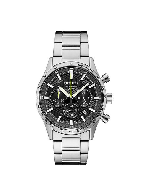 Seiko Essentials Men's Chronograph Stainless Steel Black Dial Watch - SSB413