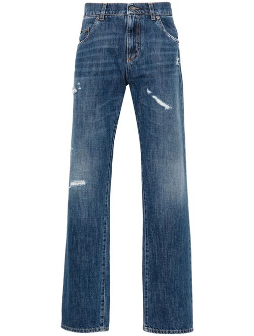 Dolce & Gabbana ripped-detail straight-leg jeans