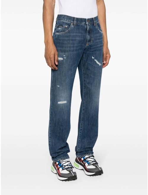 Dolce & Gabbana ripped-detail straight-leg jeans