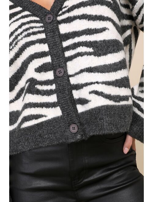 Lulus Fierce Darling Black and Ivory Zebra Print Cardigan Sweater