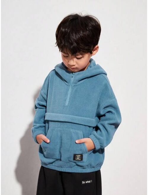 SHEIN Kids KDOMO Boys' Casual Comfortable Zipper Hooded Sweatshirt With English Woven Label, Autumn