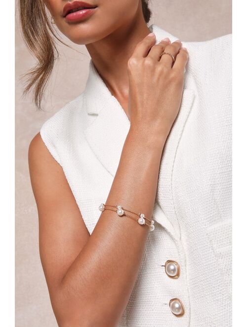 Lulus Pearl-fect Passion Gold Pearl Layered Bracelet