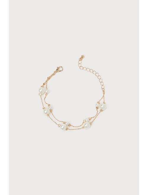 Lulus Pearl-fect Passion Gold Pearl Layered Bracelet