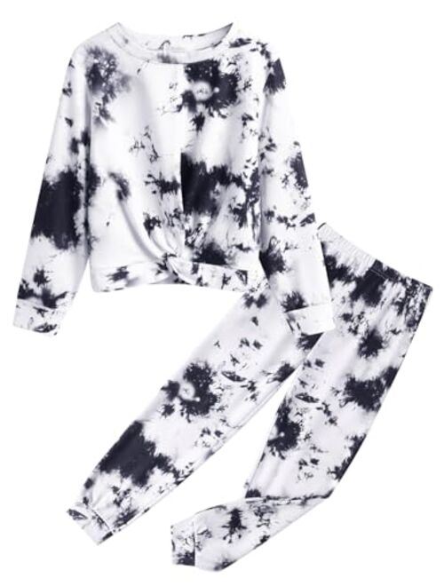 Arshiner Girls 2 Piece Outfits Fashion Twist Front Tracksuit Long Sleeve Pullover Sweatshirt Sweatpants Jogger set Sweatsuit