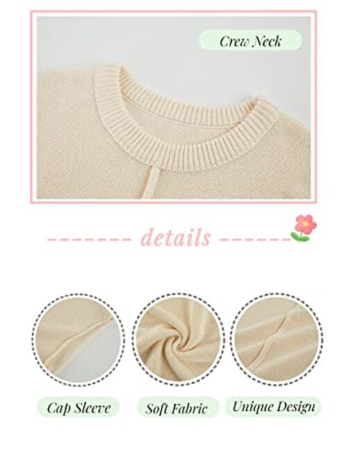Saodimallsu Womens Summer Cap Sleeve Tops Casual Crew Neck Loose Fit Knit Lightweight Sweater Pullover Top