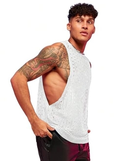 Men's Glitter Sequin Round Neck Sleeveless Tank Tops Cut Open Side Club Party T Shirt