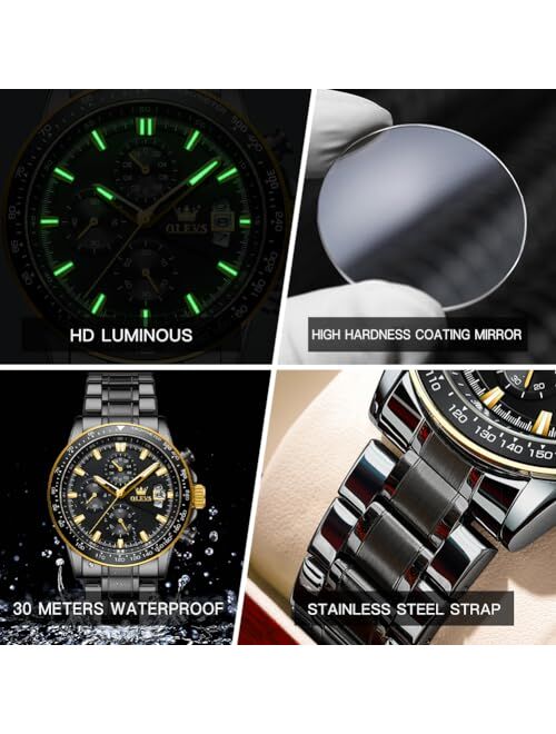 OLEVS Watch for Men, Fashion Business Dress Mens Watches, Luminous Date Stainless Steel Waterproof Analog Two Tone Casual Quartz Wristwatch