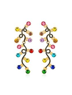 WOWORAMA Colorful Christmas Earrings for Women Crystal Christmas Light Bulb Earrings Cute Green Christmas Tree Tassel Earrings Jewelry Gifts