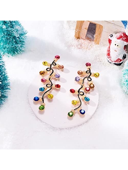 WOWORAMA Colorful Christmas Earrings for Women Crystal Christmas Light Bulb Earrings Cute Green Christmas Tree Tassel Earrings Jewelry Gifts