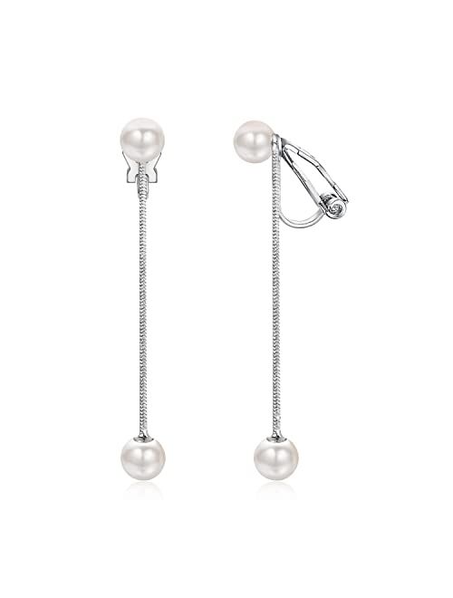 Kesaplan Long Pearl Earrings for Women 14K Gold Plated Pearl Dangle Earrings Hypoallergenic Elegant Gold Pearl Tassel Earring for Girls