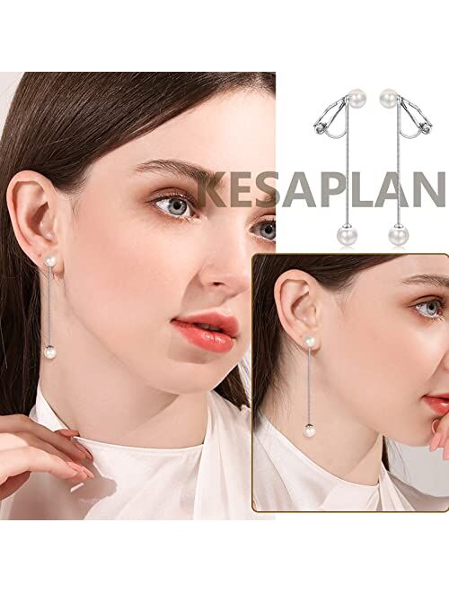 Kesaplan Long Pearl Earrings for Women 14K Gold Plated Pearl Dangle Earrings Hypoallergenic Elegant Gold Pearl Tassel Earring for Girls
