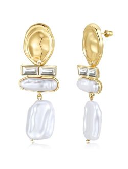 Bijiafu Long Pearl Earrings For Women Gold Statement Earrings Bridal Trendy Drop Large Big Dangly Dangling Dangle Wedding Earrings