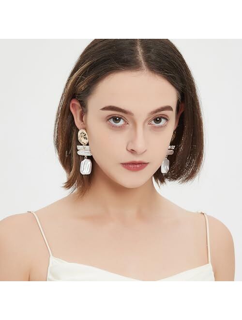 Bijiafu Long Pearl Earrings For Women Gold Statement Earrings Bridal Trendy Drop Large Big Dangly Dangling Dangle Wedding Earrings