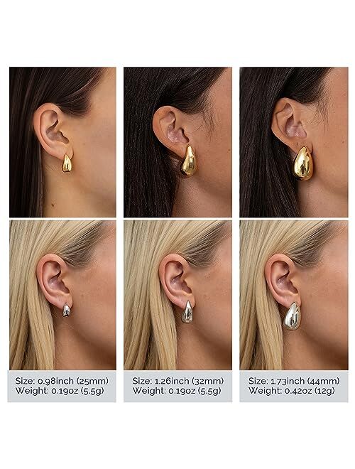 Ava Riley Gold Teardrop Earrings for Women - S925 Sterling Silver Earring Post Hot Pink Jewelry/Black Gun Plated Trendy Lightweight Waterdrop Hollow Open Hoops - 18k Chun