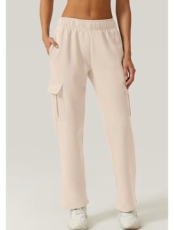 Womens Medium Waist Baggy Elastic Waist Sweatpants Casual Fleece Long Pants with Pockets
