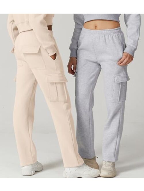 QINSEN Womens Medium Waist Baggy Elastic Waist Sweatpants Casual Fleece Long Pants with Pockets