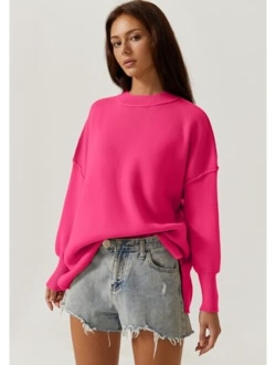 Womens Mock Neck Long Sleeve Pullover Drop Shoulder Side Slit Street Tunic Sweater