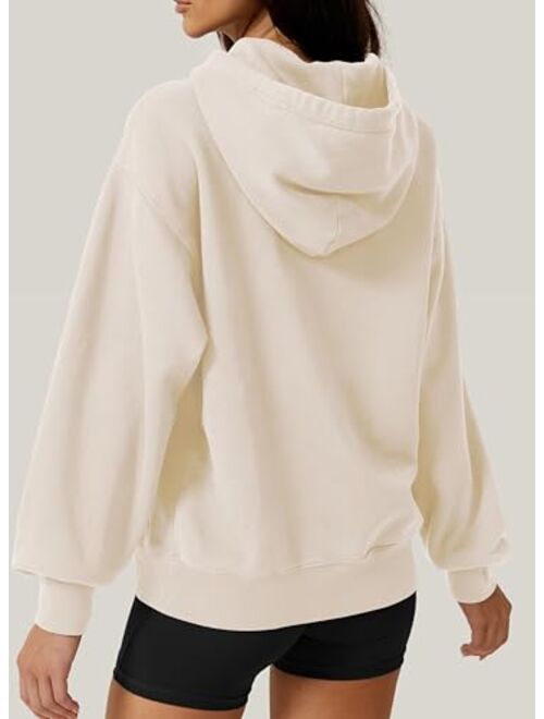 QINSEN Women's Relaxed Zip-Up Hoodie Fall Oversized Sweatshirt Cozy Fleece Jacket with Pocket