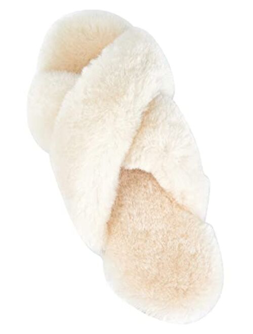 CLPP'LI Womens Cross Band Fluffy Fuzzette Slippers