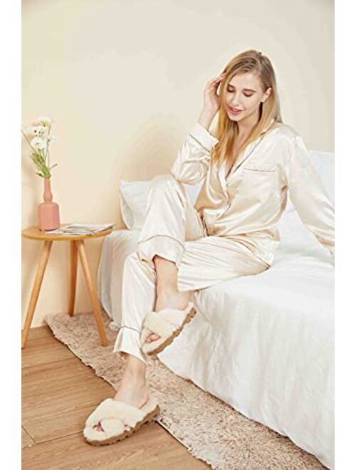 CLPP'LI Womens Cross Band Fluffy Fuzzette Slippers