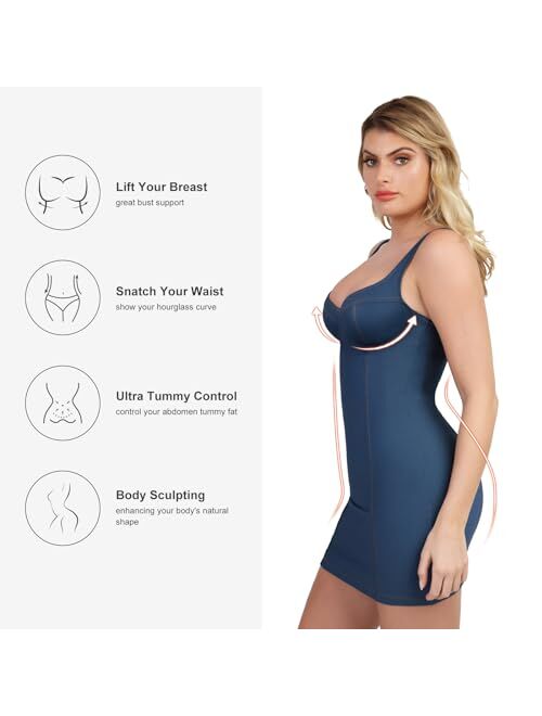 Popilush Denim Dress Shaper Dress Bodycon - with Built in Shapewear Sleeveless Jean Dress for Cocktail Party Concert