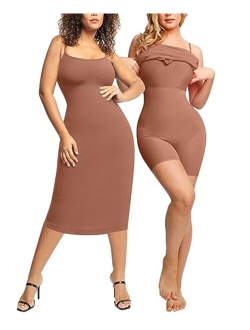 Popilush Shaper Dress Bodycon Summer Midi Dress Built in Shapewear Bra 9 in 1 Sleeveless Casual Slip Dress for Women