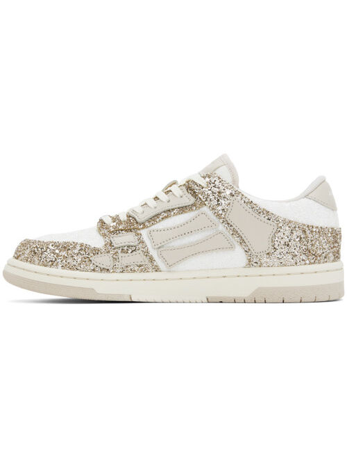 AMIRI White & Gold Skel Top Low Sneakers