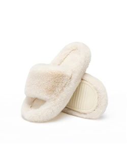 Chantomoo Women's Slippers Memory Foam House Bedroom Slippers for Women Fuzzy Plush Comfy Faux Fur Lined Slide Shoes Anti-Skid Sole Trendy Gift Slippers