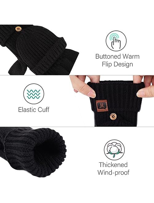 FZ FANTASTIC ZONE Womens Winter Knit Fingerless Work Gloves Convertible Mittens Warm for Cold day