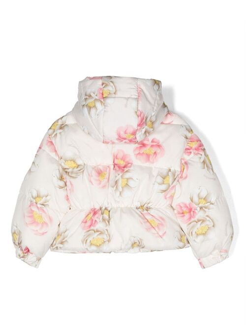 Monnalisa padded floral-print hooded jacket