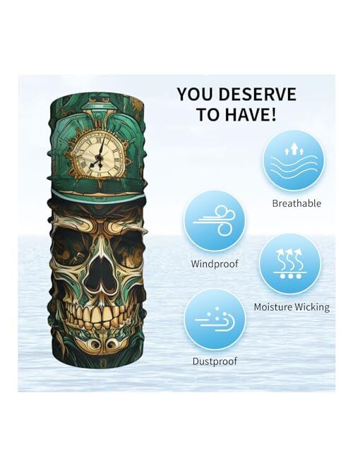 HERRECX Skull steampunk Gear Wheels Green Neck Gaiter Face Cover Scarf Balaclava Bandana for Women Men Gaiter Mask for Motorcycle Cycling Riding Skiing Party