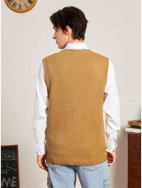 Shein Manfinity Sporsity Men Letter & Plaid Pattern Sweater Vest
