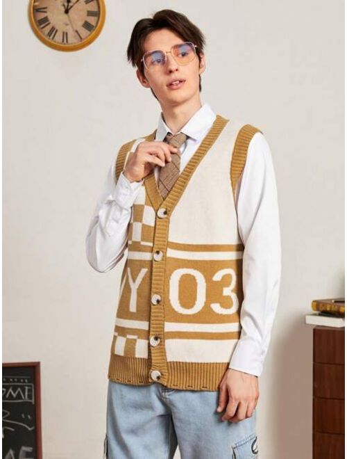 Shein Manfinity Sporsity Men Letter & Plaid Pattern Sweater Vest