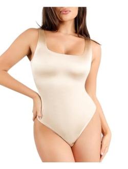 Popilush Square Neck Bodysuit for Women - Tummy Control Shapewear Sleeveless Low Back Thong Body Suits Going Out Tank Tops
