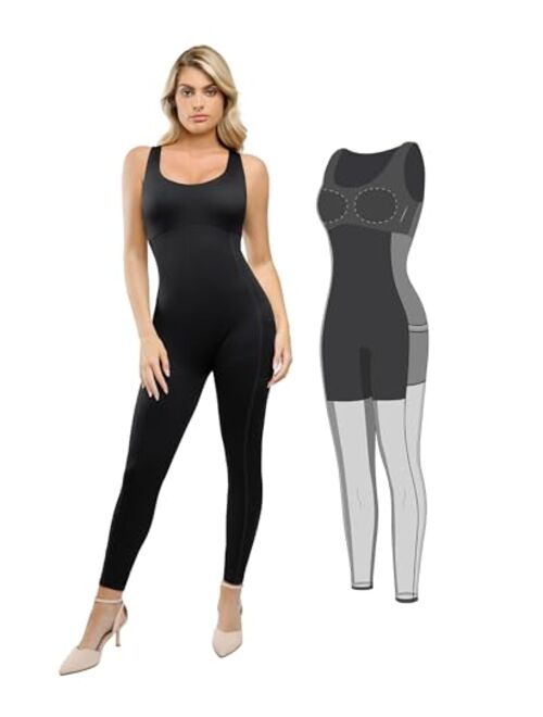 Popilush Shaper Jumpsuit for Women Built In Shapewear Workout Sleeveless Body Shaper Square Neck Sports Romper